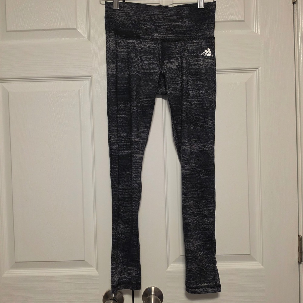 Adidas Space Dye Heathered Gray Black Climalite Mid Rise Leggings Size Small